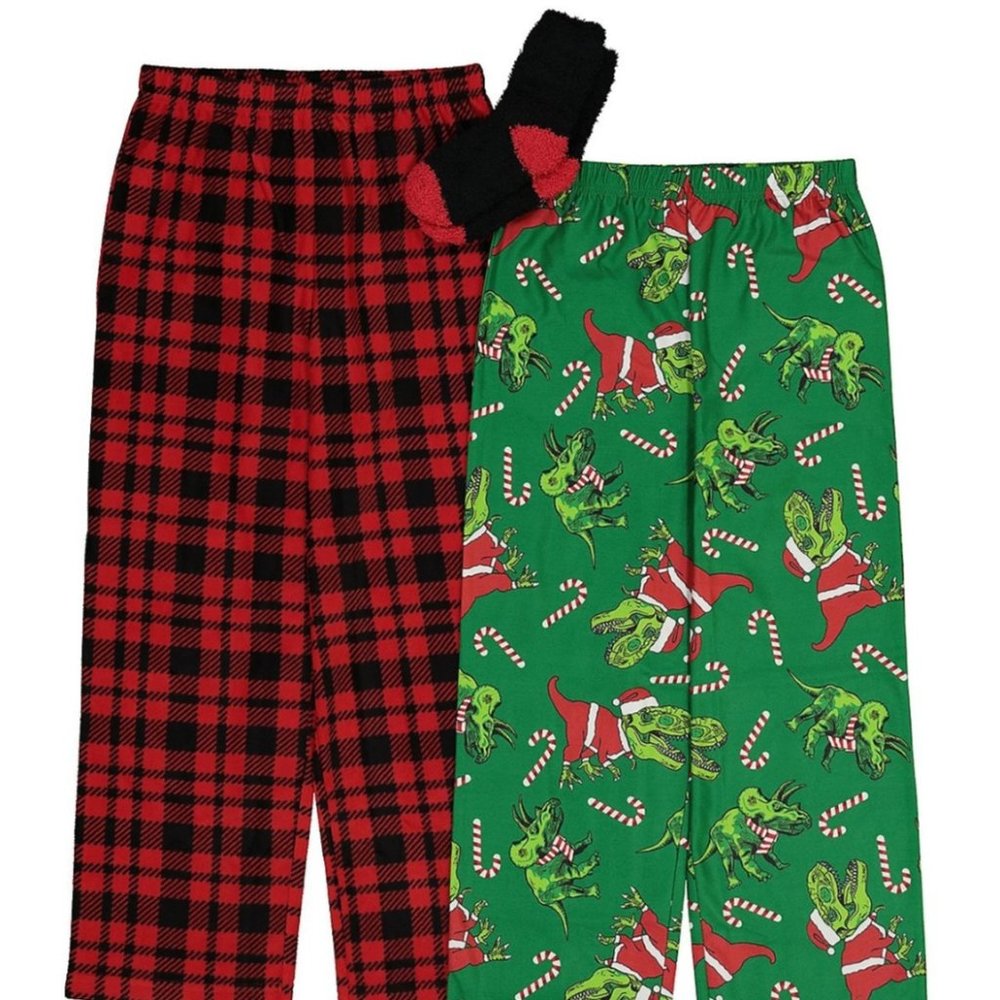 Holiday Pajama Pants for Boys,  Size S (4-5)  3 pc Set!  2 pants 1 pair of socks